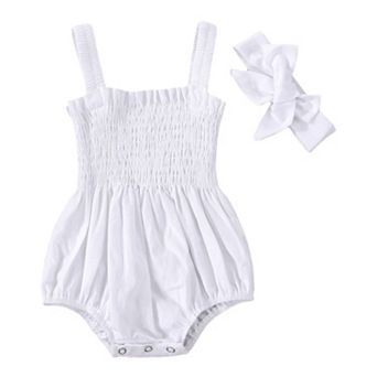 Baby Girls Smocked Romper with Headband