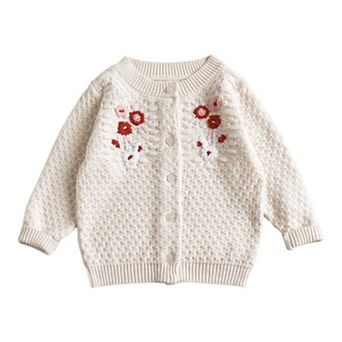 Toddler Girls Cream Cardigan with Floral Embroidery