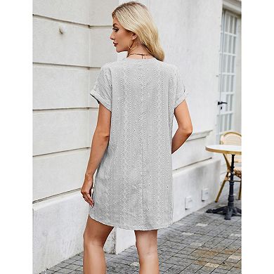 Womens Casual Short Sleeve Crewneck Loose Trendy T Shirt Mini Dresses with Pocket
