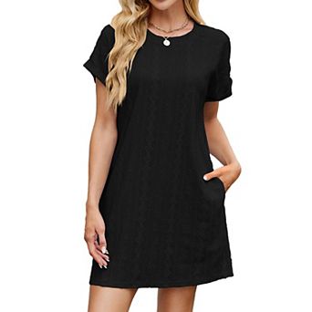 Womens Casual Short Sleeve Crewneck Loose Trendy T Shirt Mini Dresses with Pocket