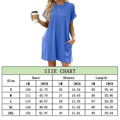 Womens Summer Casual Short Sleeve Crewneck Mini Dresses with Pocket Swing T Shirt Dress