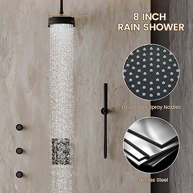 Thermostatic Rainfall Complete Shower System with 3 Body Jets and Handheld Spray