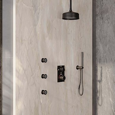 Thermostatic Rainfall Complete Shower System with 3 Body Jets and Handheld Spray