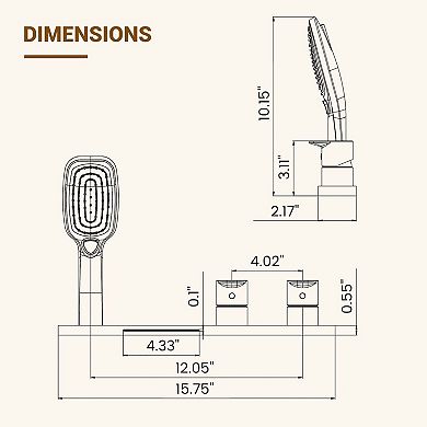 Waterfall Deck-Mount Bathtub Filler Faucet with 2-Fuction Handheld Shower and Diverter