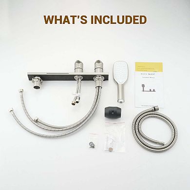 Waterfall Deck-Mount Bathtub Filler Faucet with 2-Fuction Handheld Shower and Diverter