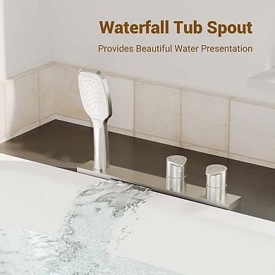 Waterfall Deck-Mount Bathtub Filler Faucet with 2-Fuction Handheld Shower and Diverter
