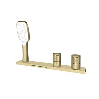 Waterfall Deck-Mount Bathtub Filler Faucet with 2-Fuction Handheld Shower and Diverter