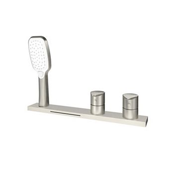 Waterfall Deck-Mount Bathtub Filler Faucet with 2-Fuction Handheld Shower and Diverter