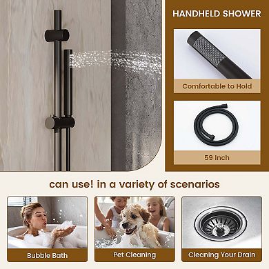 3-Function Wall Mounted Complete Shower System with 3 Body Jets and Slide bar