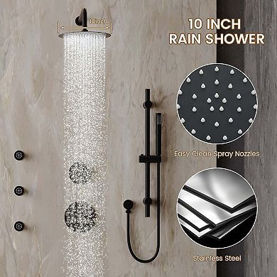 3-Function Wall Mounted Complete Shower System with 3 Body Jets and Slide bar