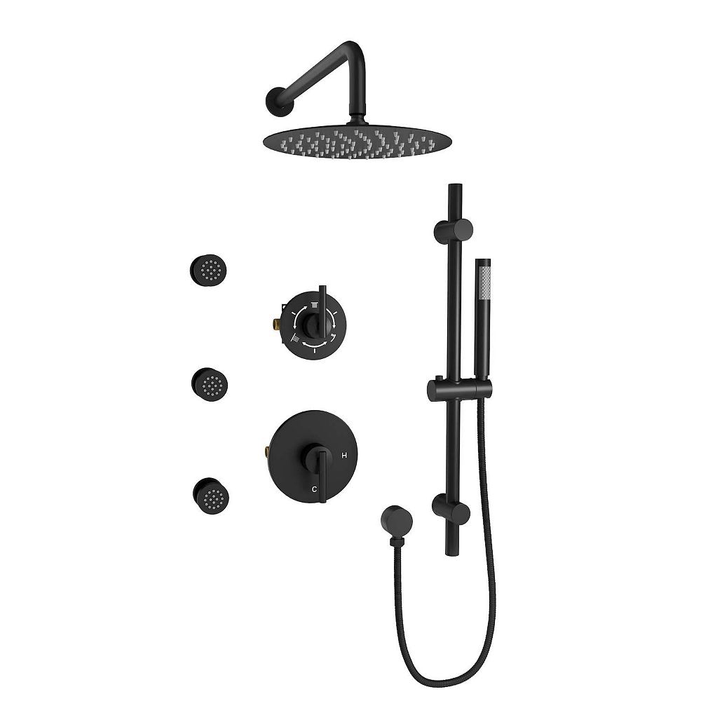 3-Function Wall Mounted Complete Shower System with 3 Body Jets and ...