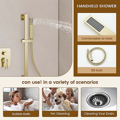 20"x14" Flush-Mount Rainfall Complete Shower System with Silde Bar and 64 Colors LED