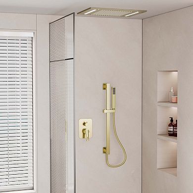 20"x14" Flush-Mount Rainfall Complete Shower System with Silde Bar and 64 Colors LED
