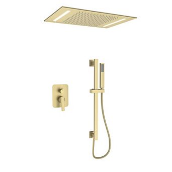20"x14" Flush-Mount Rainfall Complete Shower System with Silde Bar and 64 Colors LED