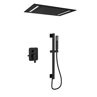 20"x14" Flush-Mount Rainfall Complete Shower System with Silde Bar and 64 Colors LED