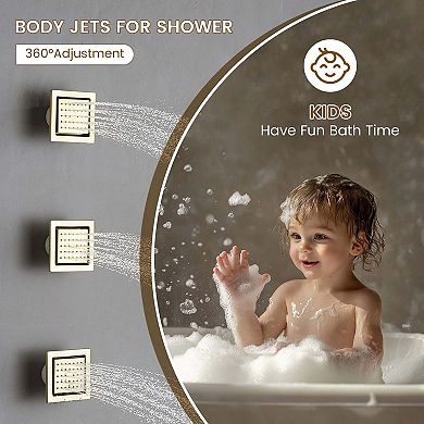 35"x12" Bluetooth Music Thermostatic Shower System with 3-Function Handheld Spray and 3 Body Jets