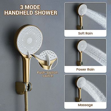 35"x12" Bluetooth Music Thermostatic Shower System with 3-Function Handheld Spray and 3 Body Jets