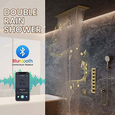 35"x12" Bluetooth Music Thermostatic Shower System with 3-Function Handheld Spray and 3 Body Jets