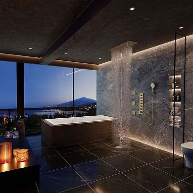 35"x12" Bluetooth Music Thermostatic Shower System with 3-Function Handheld Spray and 3 Body Jets