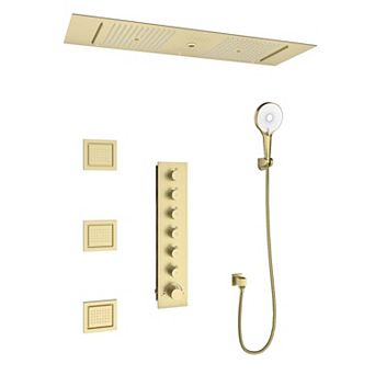 35"x12" Bluetooth Music Thermostatic Shower System with 3-Function Handheld Spray and 3 Body Jets