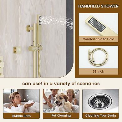 3-Function 12" Thermostatic Complete Rainfall Shower System with 4 Body Jets and Slide Bar