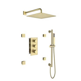 3-Function 12" Thermostatic Complete Rainfall Shower System with 4 Body Jets and Slide Bar