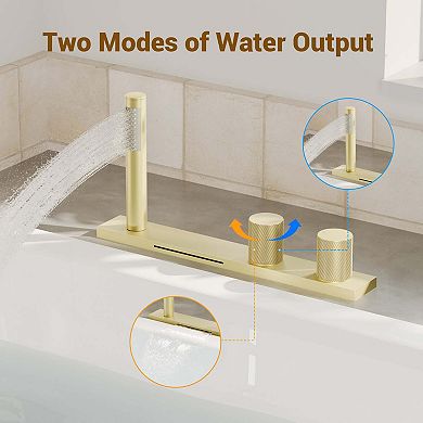 Waterfall Deck-Mount Bathtub Filler Faucet with Diverter and Handheld Shower