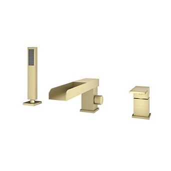 Waterfall Deck-Mount Bathtub Filler Faucet with Diverter and Handheld Shower