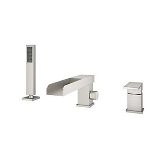Waterfall Deck-Mount Bathtub Filler Faucet with Diverter and Handheld Shower