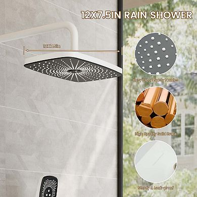 12" Wall Mounted Pressure-Balanced Complete Shower System with 3-Function Handheld Spray
