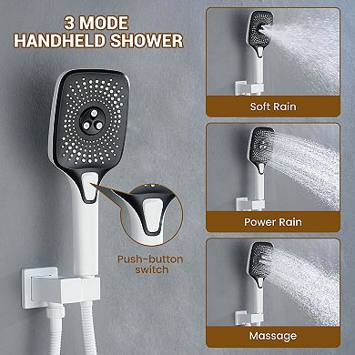 12" Wall Mounted Pressure-Balanced Complete Shower System with 3-Function Handheld Spray