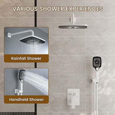 12" Wall Mounted Pressure-Balanced Complete Shower System with 3-Function Handheld Spray