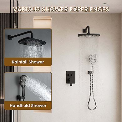 12" Wall Mounted Pressure-Balanced Complete Shower System with 3-Function Handheld Spray