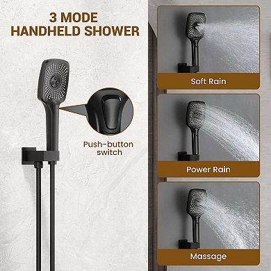12" Wall Mounted Pressure-Balanced Complete Shower System with 3-Function Handheld Spray