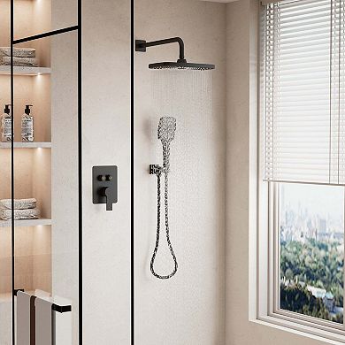 12" Wall Mounted Pressure-Balanced Complete Shower System with 3-Function Handheld Spray