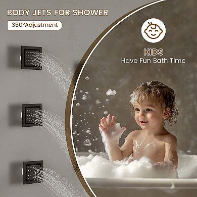 32"x16" Flush Mounted 3-Function Thermostatic Complete Shower System with Body Jets and Slide Bar