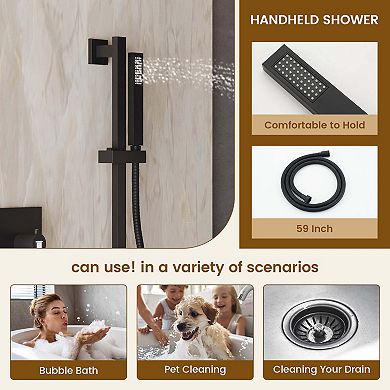 32"x16" Flush Mounted 3-Function Thermostatic Complete Shower System with Body Jets and Slide Bar