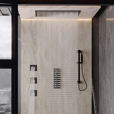 32"x16" Flush Mounted 3-Function Thermostatic Complete Shower System with Body Jets and Slide Bar