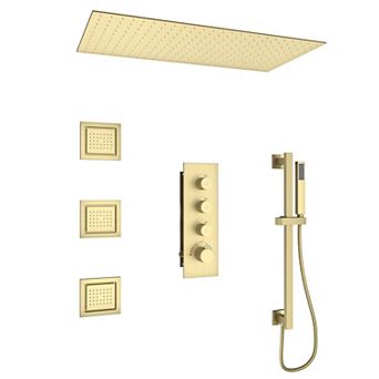 32"x16" Flush Mounted 3-Function Thermostatic Complete Shower System with Body Jets and Slide Bar
