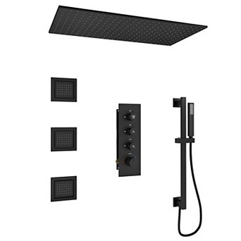 32"x16" Flush Mounted 3-Function Thermostatic Complete Shower System with Body Jets and Slide Bar