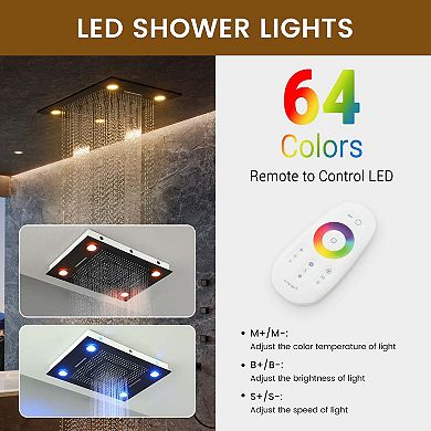 32"x24" Thermostatic LED Light Complete Shower System with 6 Body Jets and 3-Function Handheld Spray