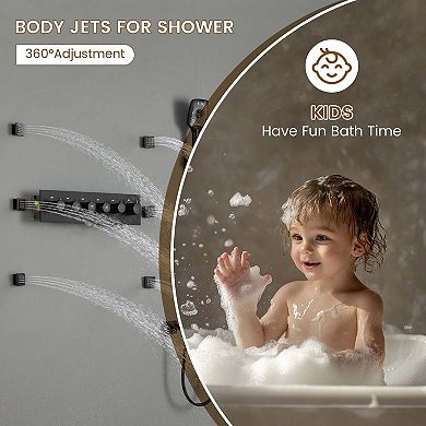 32"x24" Thermostatic LED Light Complete Shower System with 6 Body Jets and 3-Function Handheld Spray