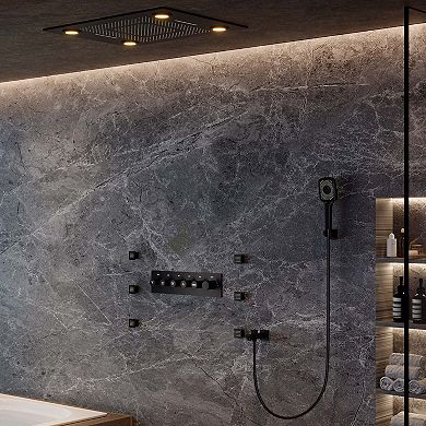 32"x24" Thermostatic LED Light Complete Shower System with 6 Body Jets and 3-Function Handheld Spray