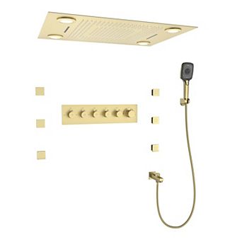 32"x24" Thermostatic LED Light Complete Shower System with 6 Body Jets and 3-Function Handheld Spray