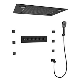 32"x24" Thermostatic LED Light Complete Shower System with 6 Body Jets and 3-Function Handheld Spray