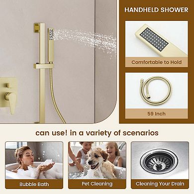 20"x14" Flush-Mount Rainfall Complete Shower System with LED Light, Silde Bar and 3 Body Jets