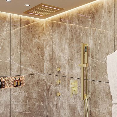 20"x14" Flush-Mount Rainfall Complete Shower System with LED Light, Silde Bar and 3 Body Jets