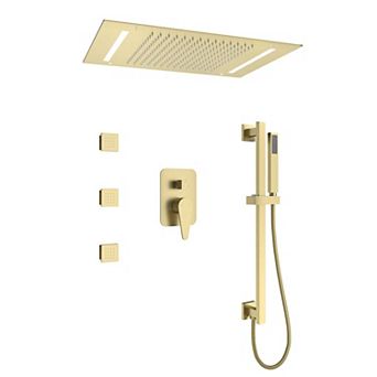 20"x14" Flush-Mount Rainfall Complete Shower System with LED Light, Silde Bar and 3 Body Jets