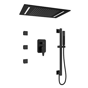 20"x14" Flush-Mount Rainfall Complete Shower System with LED Light, Silde Bar and 3 Body Jets