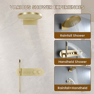 3-Function Round 16" Wall Mounted Thermostatic Complete Shower System with Handheld Spray